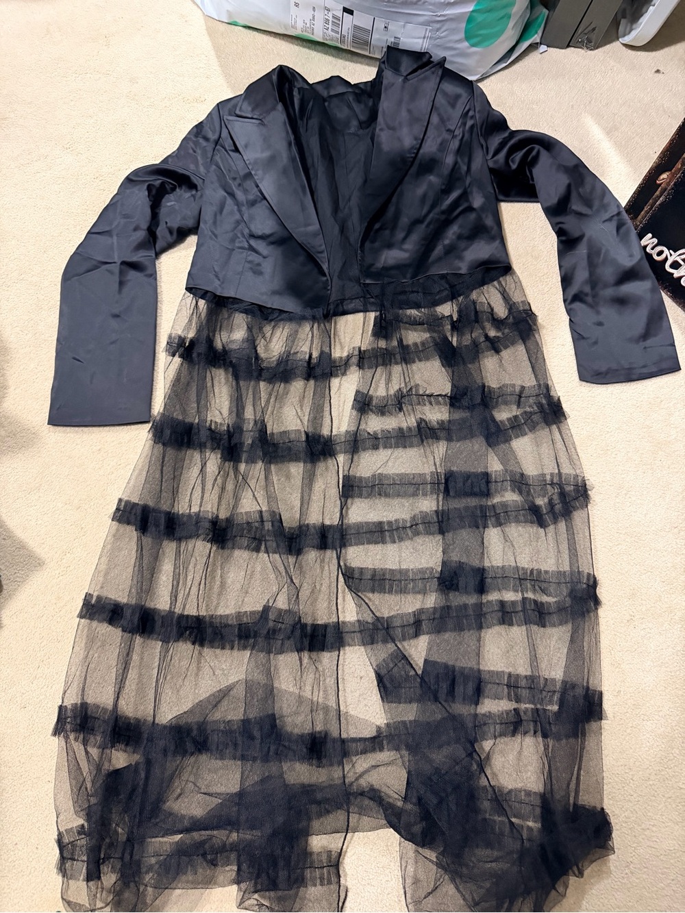 Black Satin Top with Sheer Tiered Tulle Skirt